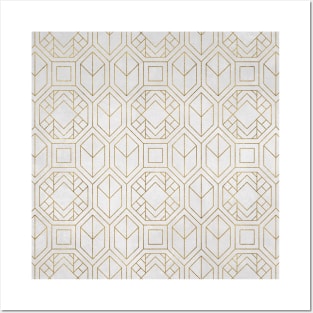 Elegant White and Gold Geo Pattern Posters and Art